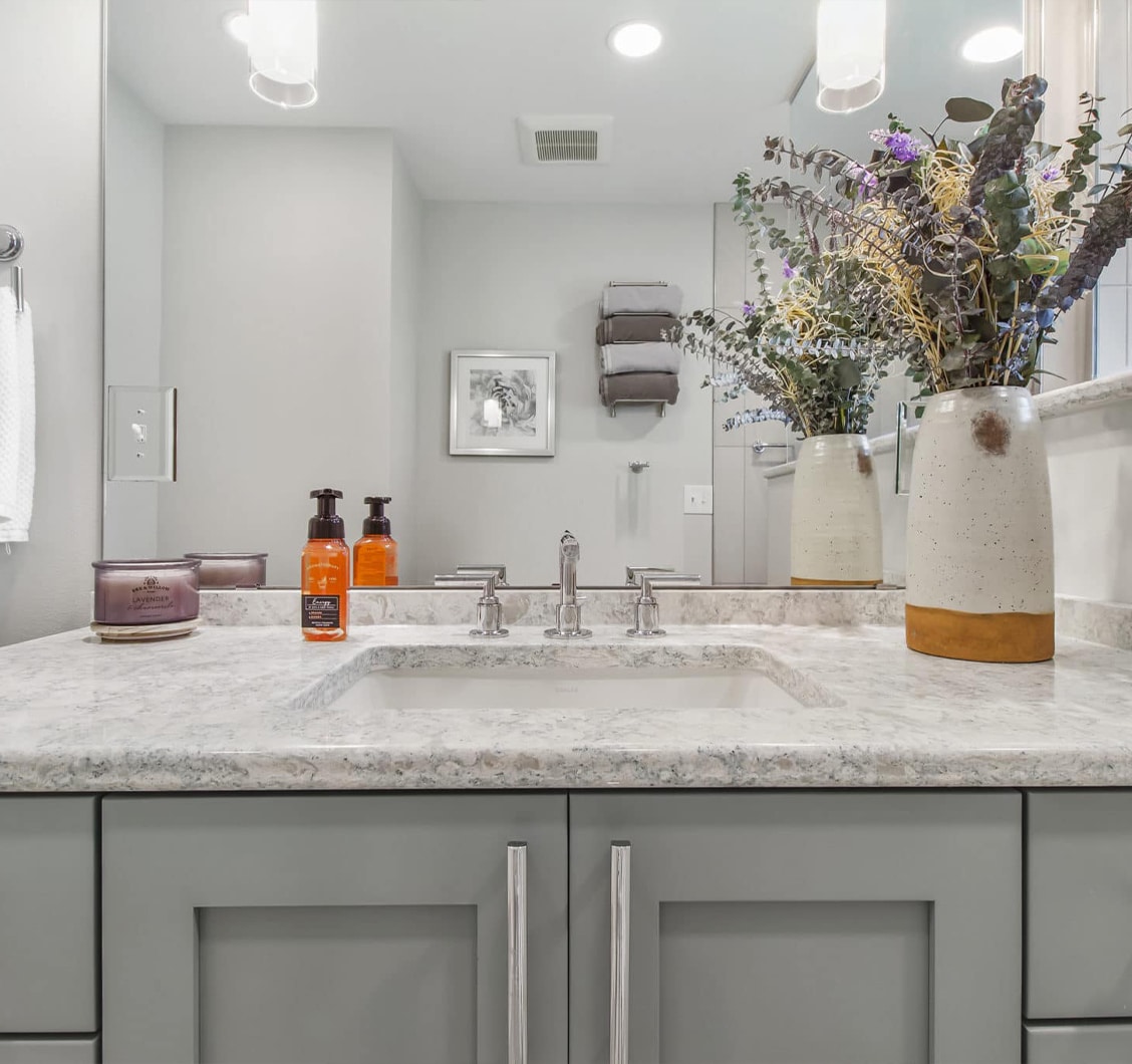 simple yet elegant bathroom installed with countertops from Cambria