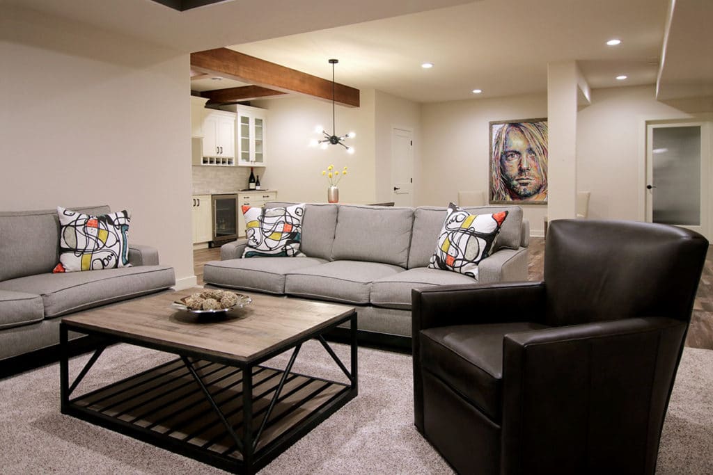 remodeled basement turned into a living room in Wisconsin